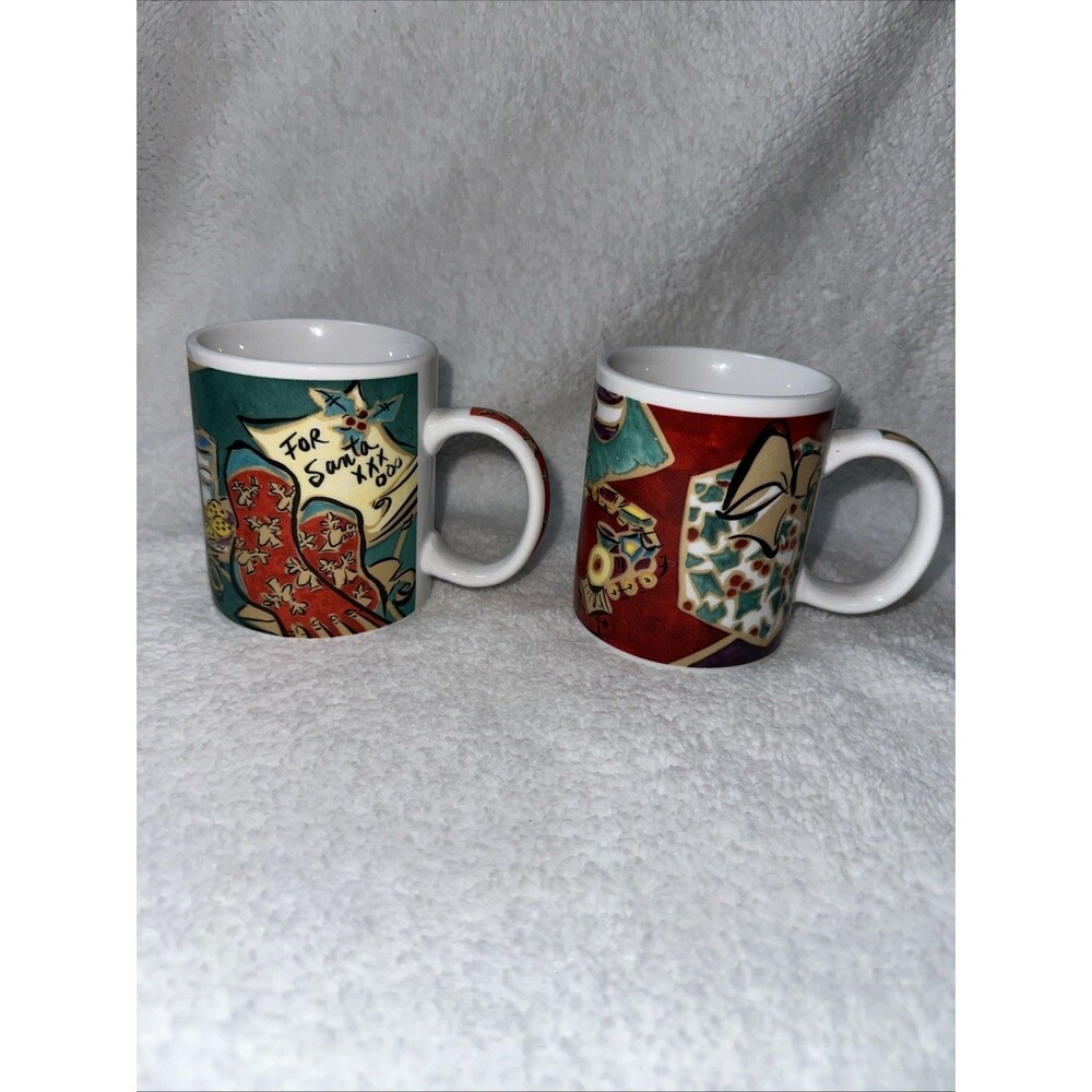 2 Starbucks Home For The Holidays Mugs Coffee Tea Mary Graves Santa Christmas